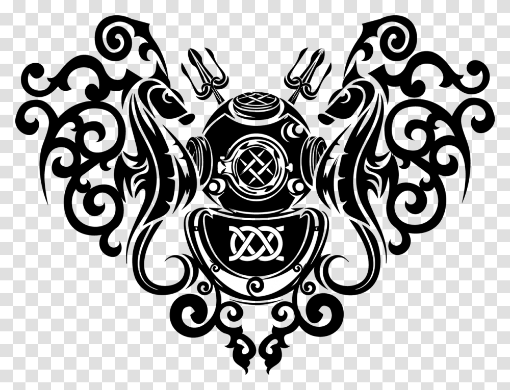 Graphic Free Download Cameo Drawing Sleeve Tattoo Design Navy Diver Black And White, Apparel, Logo Transparent Png