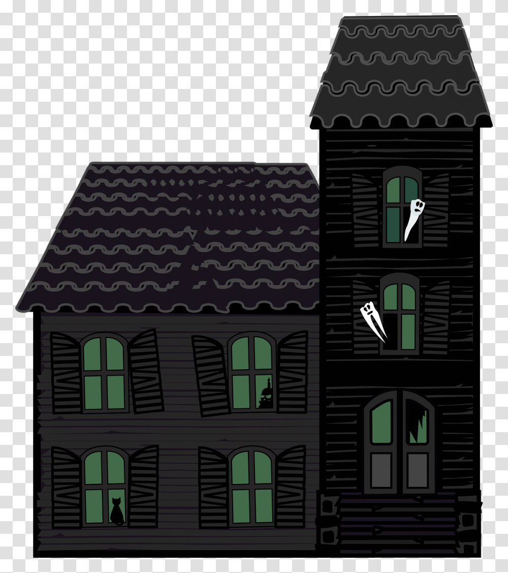 Graphic Haunted House House Halloween Victorian Haunted Houses, Building, Neighborhood, Urban, Housing Transparent Png
