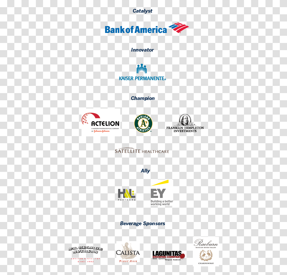 Graphic Of All Sponsors For Ziggurat Including Bank Of America, Logo, Person, Word Transparent Png