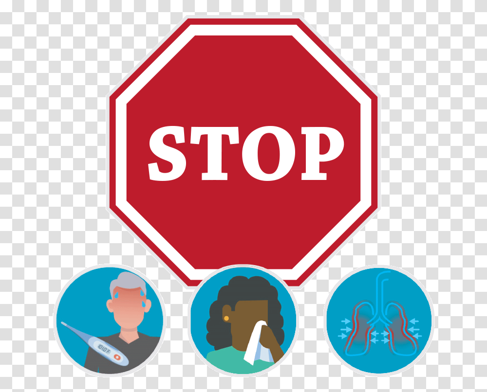 Graphic Of Stop Sign With Image Of Fever Coughing Covid 19 Stop Sign, Road Sign, Stopsign, Word Transparent Png