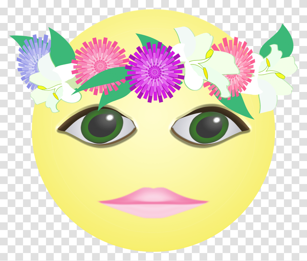 Graphic Smiley Crown Flowers Flower Crown Emoticon, Plant, Floral Design Transparent Png