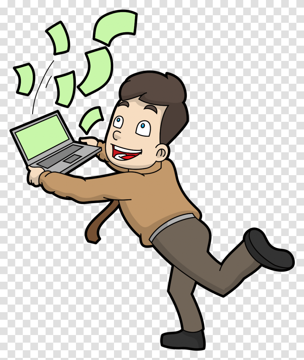 Graphic Stop Wasting Money On Your Business Cartoon Man With Money, Pc, Computer, Electronics, Laptop Transparent Png