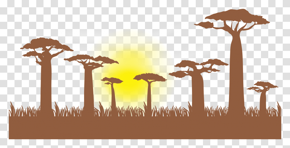 Grass Border Clip Art Tree Silhouette Baobab, Fungus, Sun, Sky, Outdoors Transparent Png