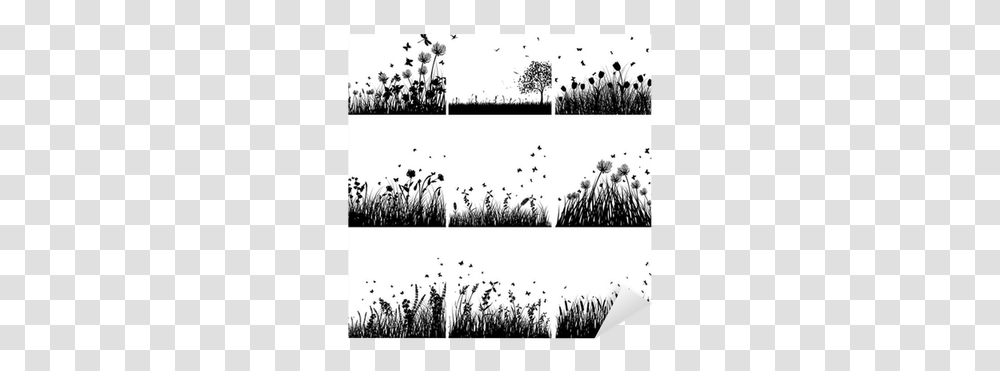 Grass Silhouette Set Sticker • Pixers We Live To Change Hearts With Grass Silhouette Black, Paper, Bird, Plant, Crowd Transparent Png
