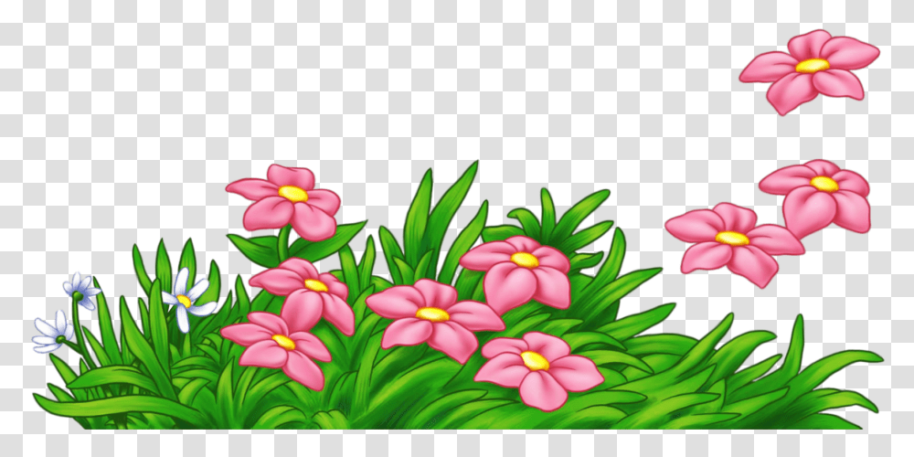 Grass With Pink Flowers Clipart Flores Rosas Moana Bebe, Graphics, Floral Design, Pattern, Plant Transparent Png
