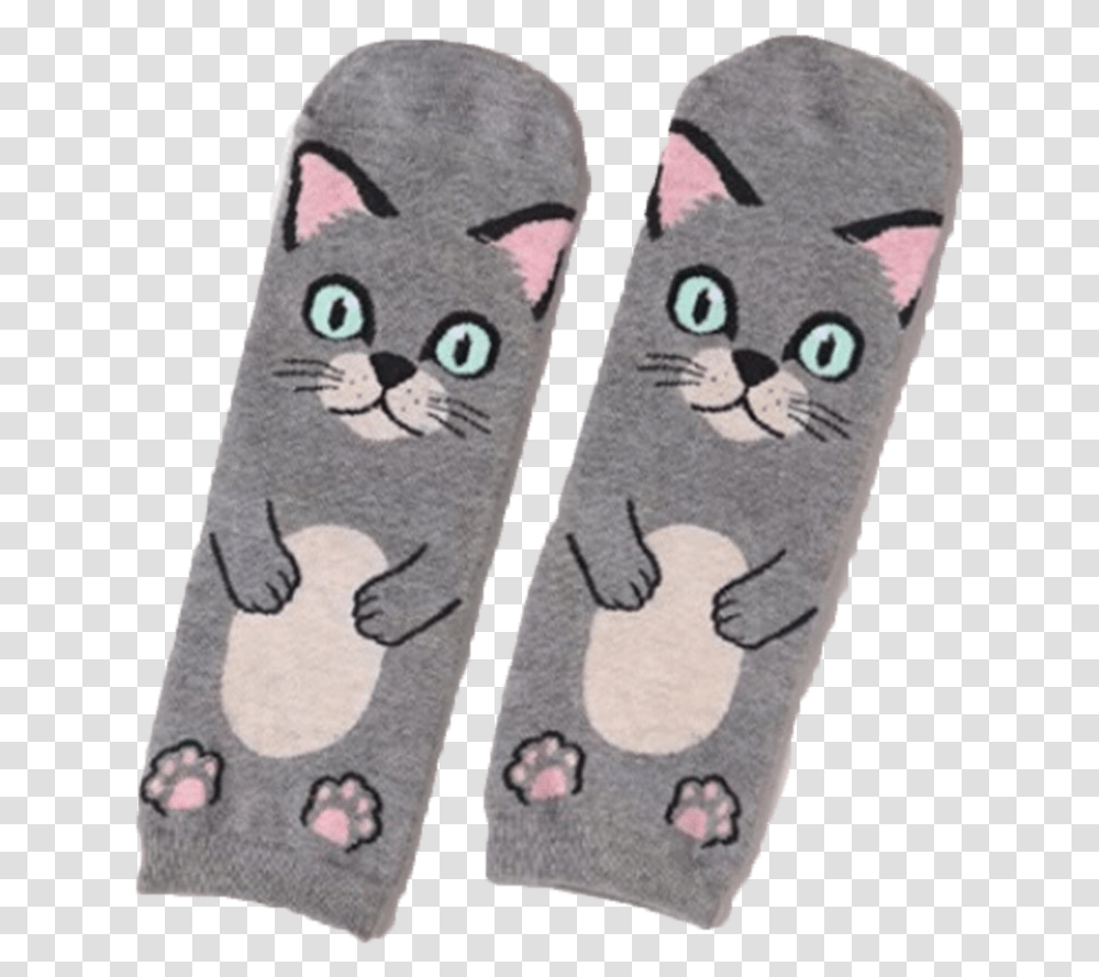 Gray Cat Sock, Footwear, Pants, Rug Transparent Png