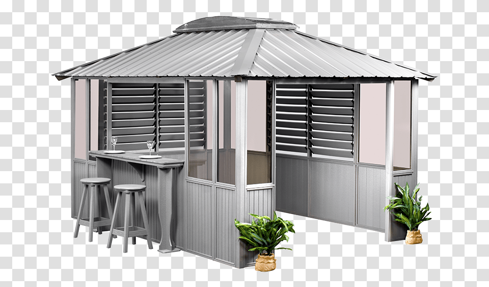 Gray Gazebo With Bar And Shutter Blinds Gazebo Wall, Kitchen Island, Indoors, Tent, Meal Transparent Png