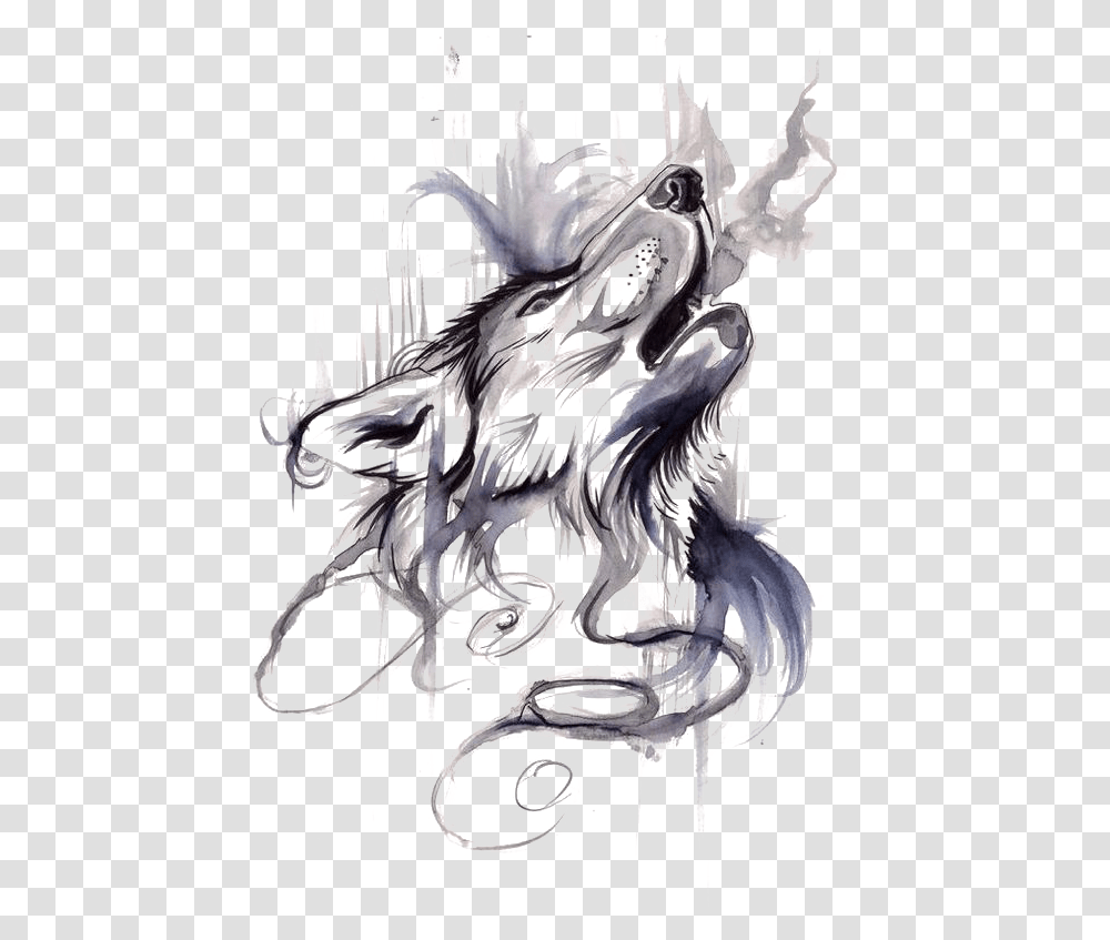 Gray Tattoo Flash Wolf Ink Drawing Clipart Wolf Ink Tattoo, Sketch, Horse, Mammal, Animal Transparent Png