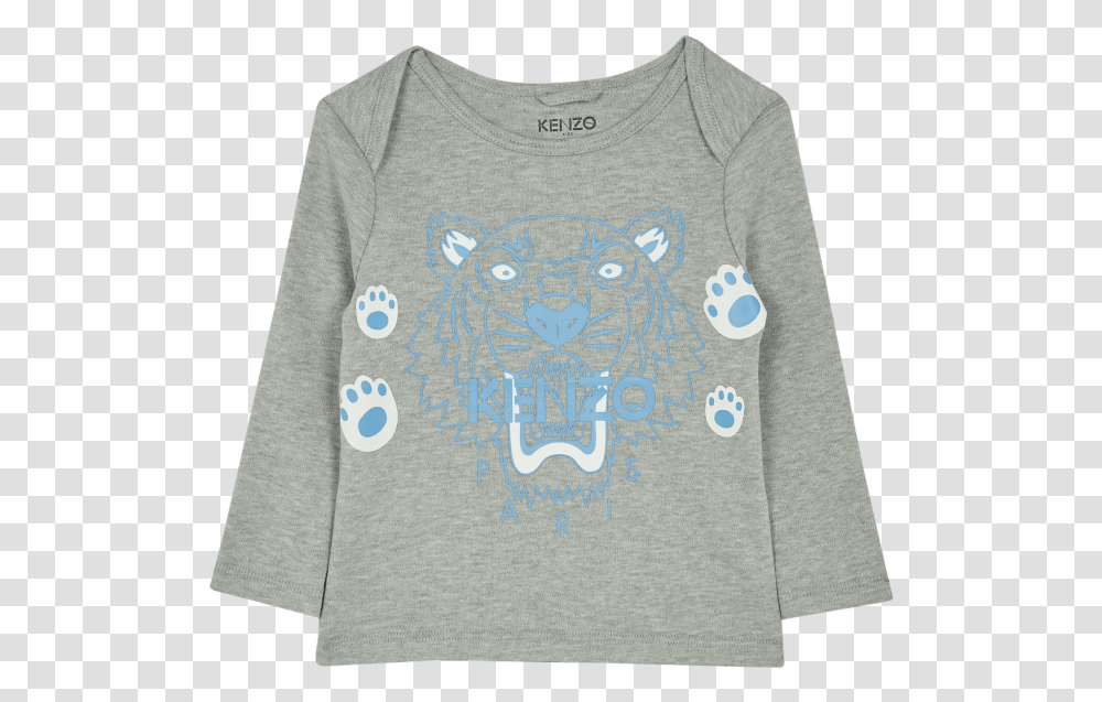 Gray Tiger Paw Motif T Shirt Sweater, Sleeve, Apparel, Long Sleeve Transparent Png