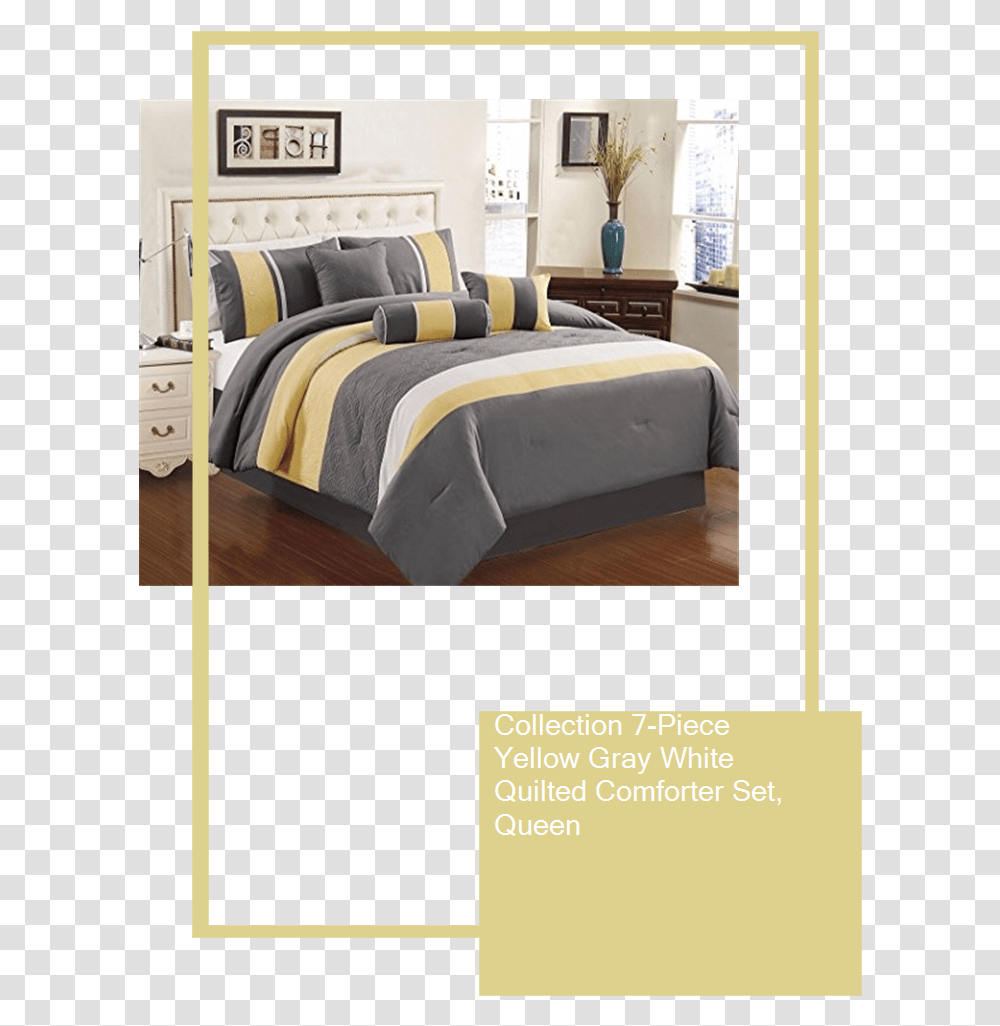 Gray White And Yellow Bedspread, Furniture, Bedroom, Indoors, Dorm Room Transparent Png