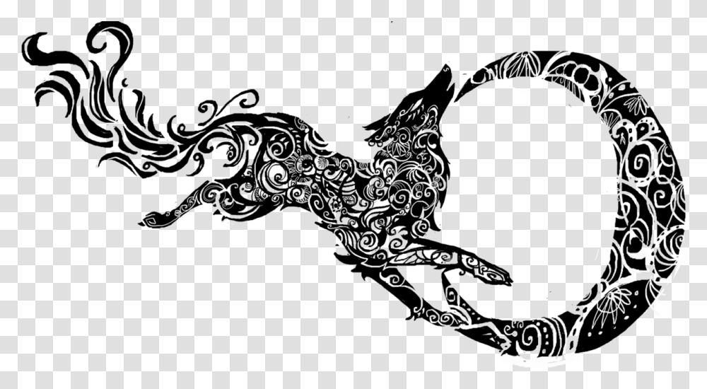 Gray Wolf Tribe Tattoo Tribal Wolf Background, Doodle, Drawing Transparent Png