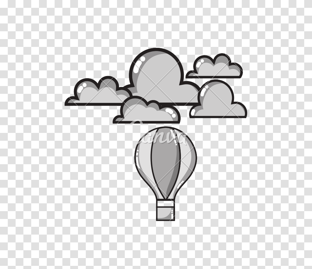 Grayscale Air Balloon Fly With Cloud Natural Weather, Aircraft, Vehicle, Transportation, Hot Air Balloon Transparent Png