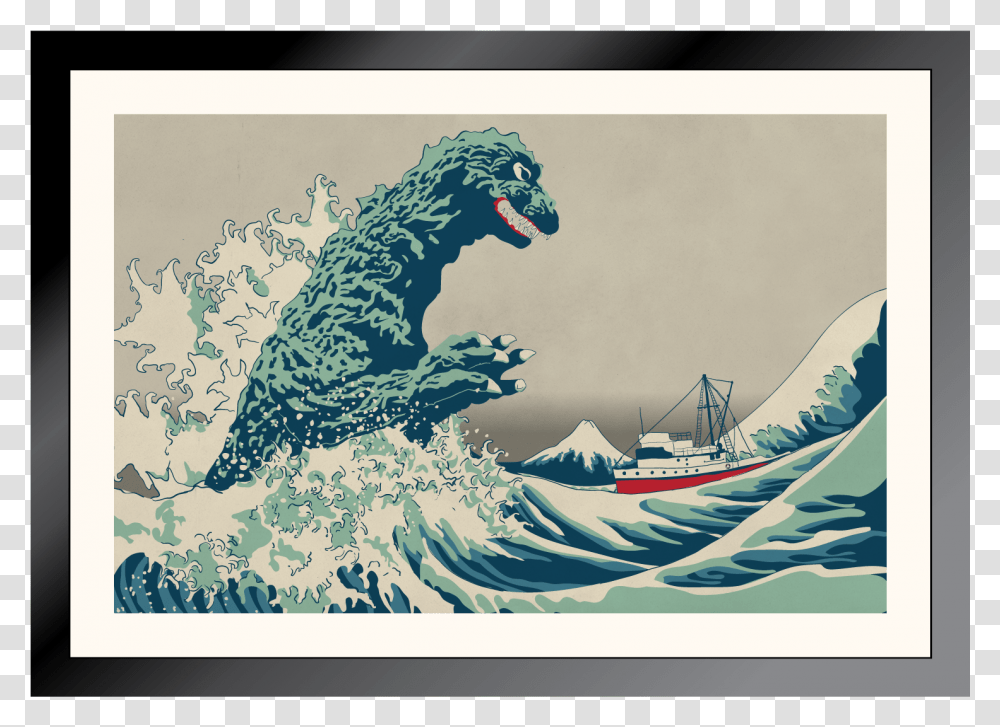 Great Wave Off Kanagawa With Godzilla, Bird, Nature, Outdoors Transparent Png