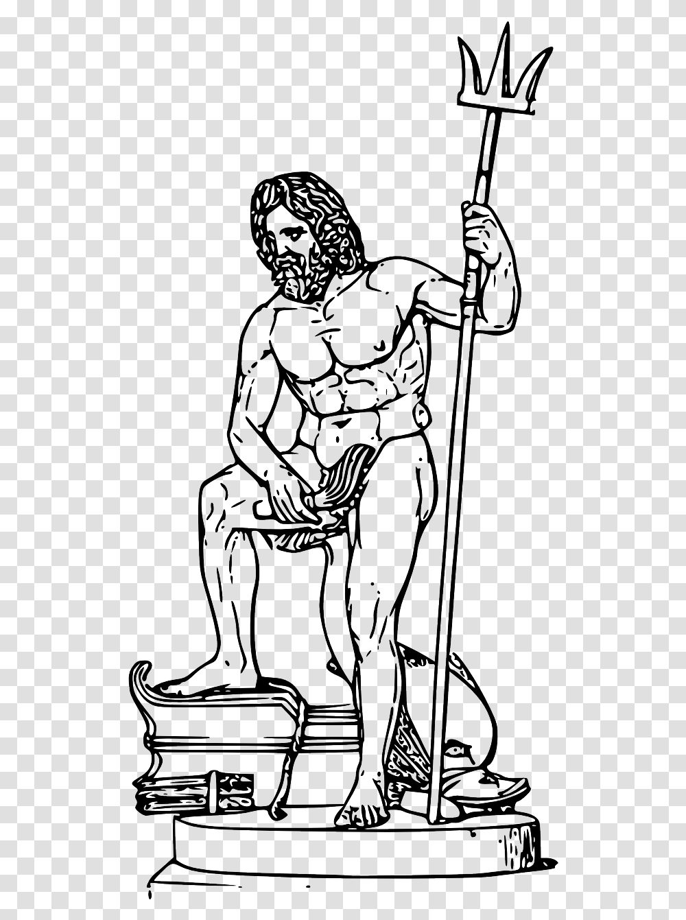 Greek God Poseidon Outline, Statue, Sculpture, Kneeling Transparent Png