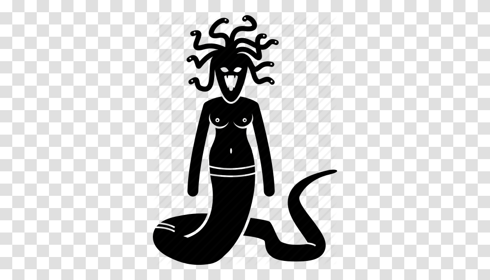 Greek Hair Medusa Monster Mythical Mythology Snake Icon, Piano, Silhouette, Female Transparent Png