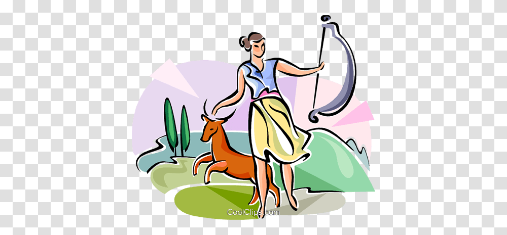 Greek Mythology Diana Royalty Free Vector Clip Art Illustration, Person, Antelope, Mammal, Animal Transparent Png