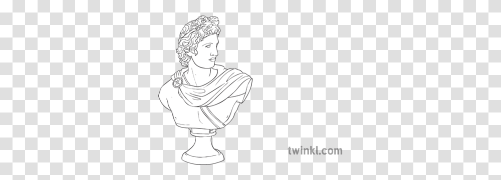 Greek Statue Bust Sculpture Noble Greek Statue Line Art, Person, Human, Drawing, Sketch Transparent Png