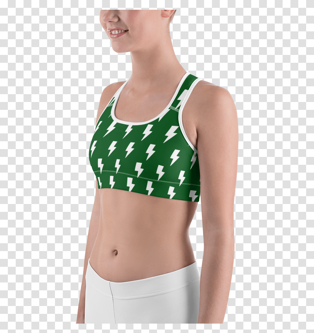 Green Amp White Lightning Bolts Sports Sports Bra, Apparel, Person, Human Transparent Png