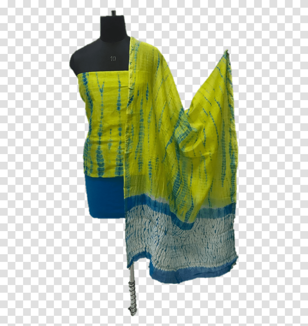 Green And Blue Shibori Chanderi Dress Material Set Zipper, Apparel, Scarf, Silk Transparent Png