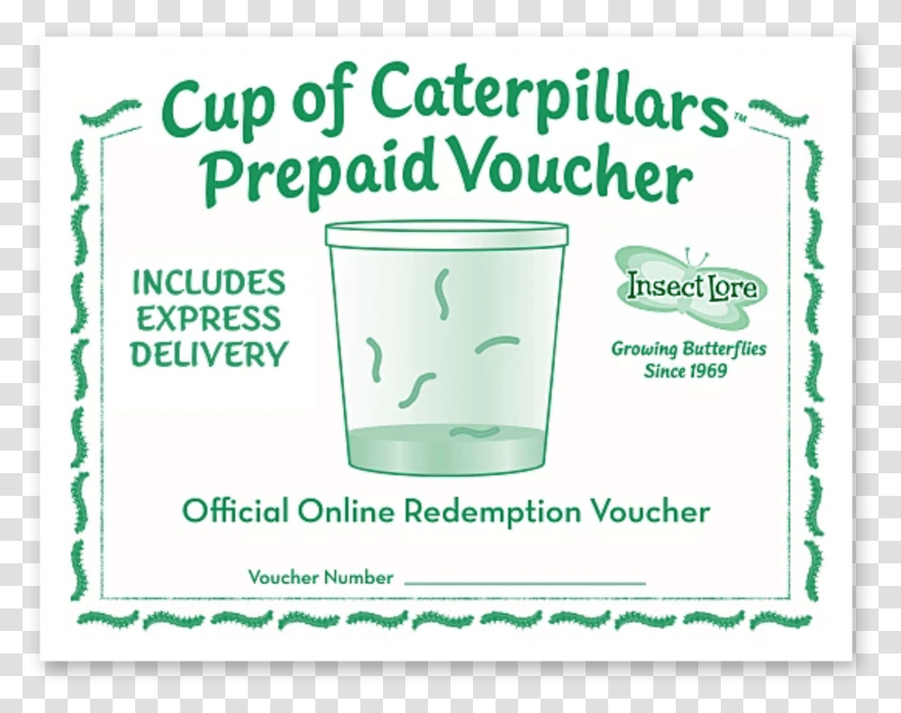 Green And White Voucher For A Cup Of 5 Caterpillars, Measuring Cup, Flyer, Poster, Paper Transparent Png