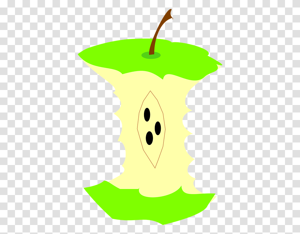 Green Apple Fall Fruit Bitten Core Eat Stem Clip Art, Plant, Hip, Seed, Grain Transparent Png