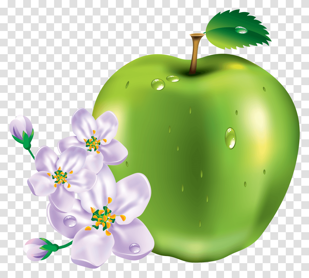 Green Apple Image Clipart Image Green Apple Flowers, Plant, Fruit, Food, Blossom Transparent Png