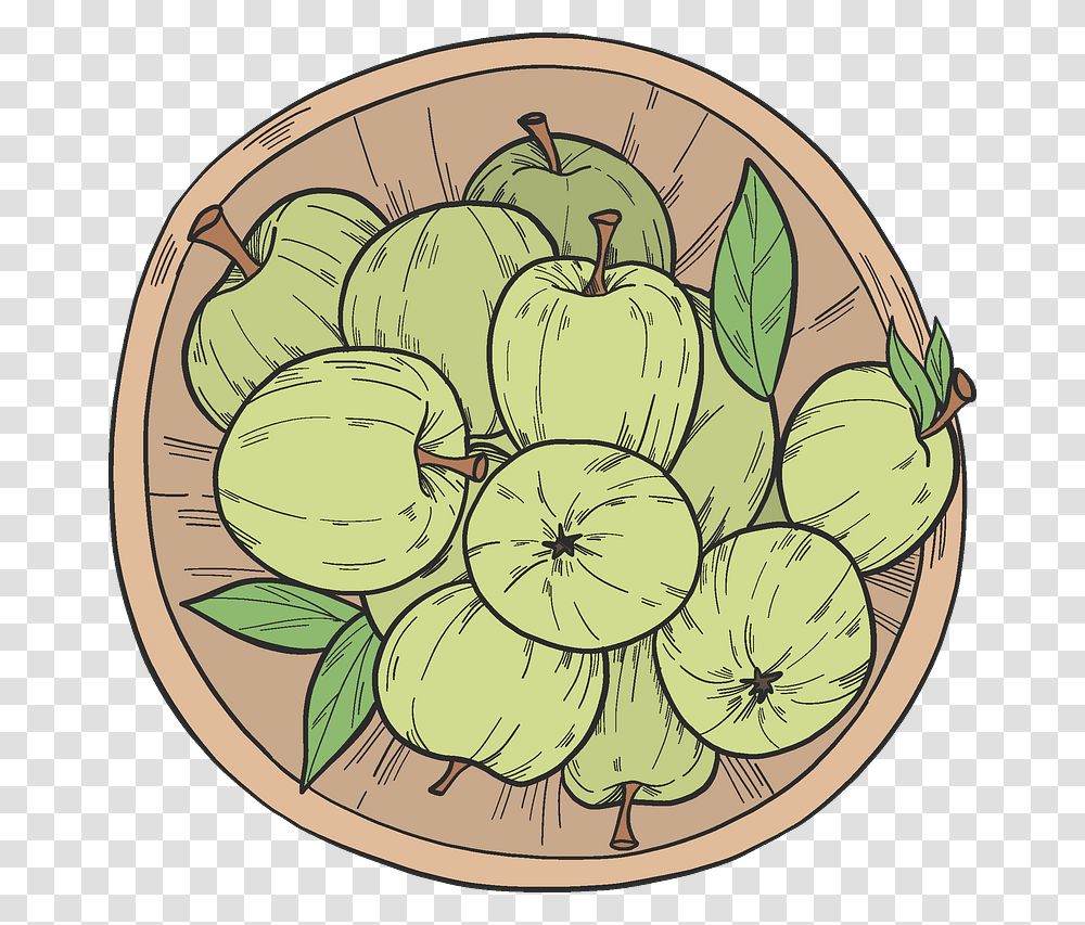 Green Apples On A Plate Clipart Gourd, Plant, Fruit, Food, Painting Transparent Png
