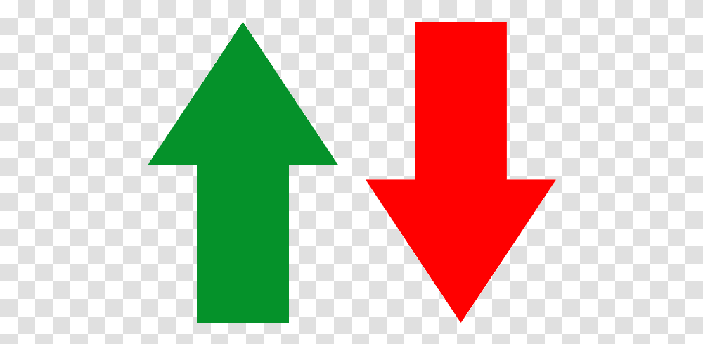 Green Arrow Pointing Up Next To A Red Arrow Pointing Green Red Arrow, Triangle, Recycling Symbol, Logo Transparent Png