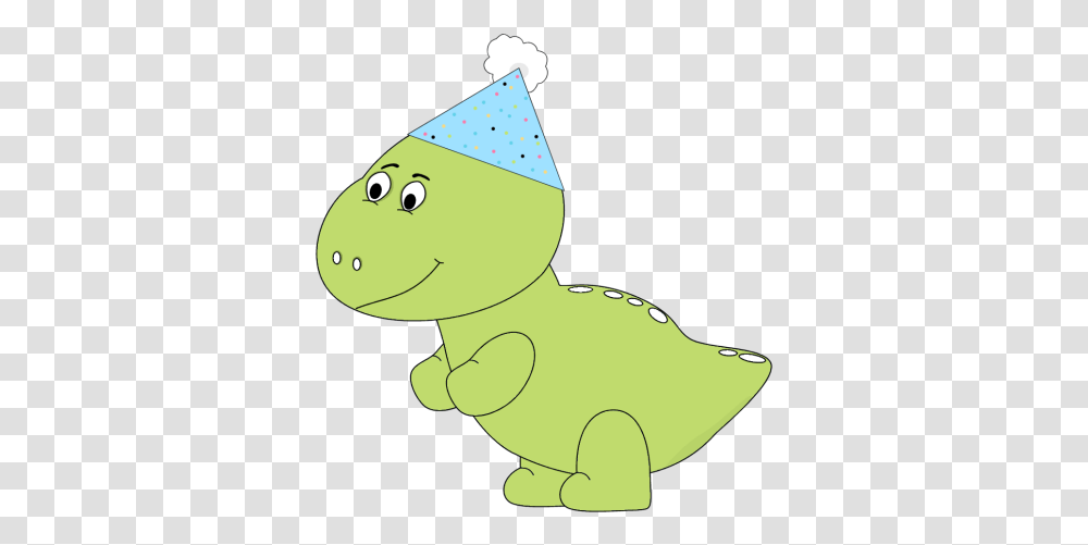Green Dinosaur Wearing A Party Hat Clip Art Green Dinosaur Dinosaur With Birthday Hat, Reptile, Animal, Clothing Transparent Png