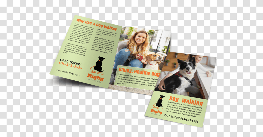 Green Dog Walking Bi Fold Brochure Template Preview Boston Terrier, Advertisement, Poster, Flyer, Paper Transparent Png