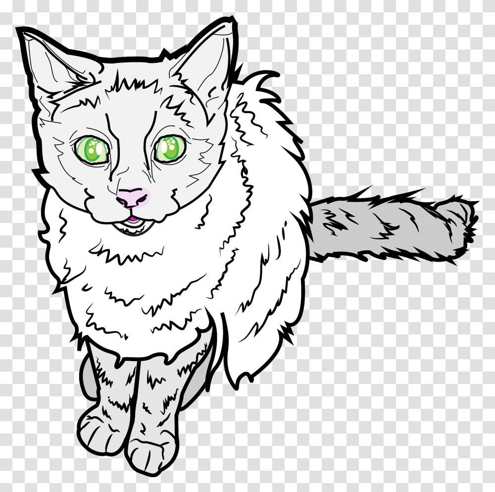 Green Eyed Kitten Line Art Clipart Free Download Cat, Tiger, Mammal, Animal, Pet Transparent Png