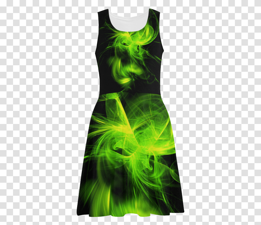 Green Flame Fractal Atalanta Sundress Cocktail Dress, Ornament, Pattern, Light, Crystal Transparent Png