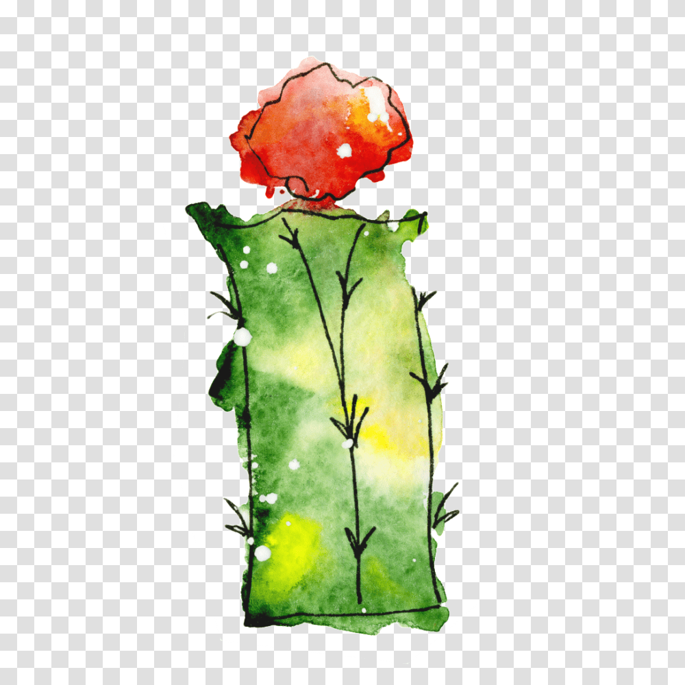 Green Flower Cactus Watercolor Hand Painted Free, Plant, Fruit, Food, Rose Transparent Png