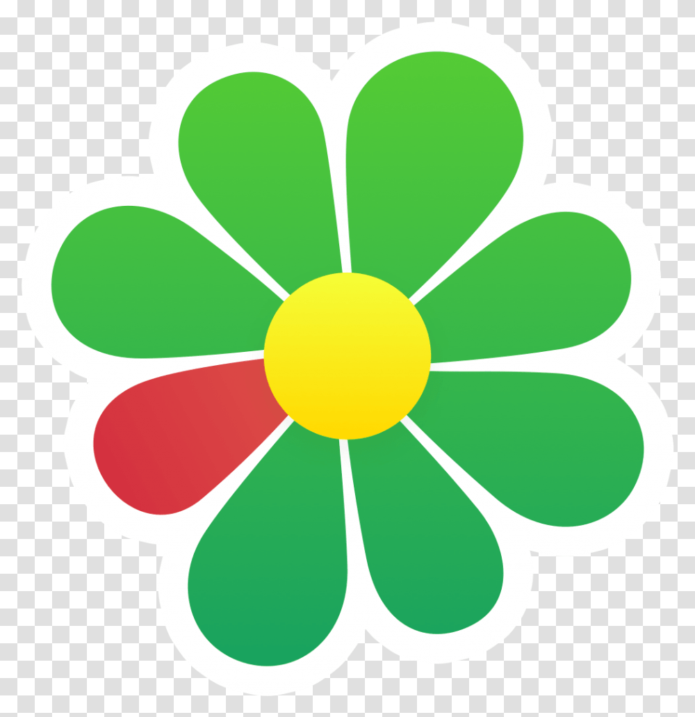 Green Flower With Red Petal Logo Icq Logo, Graphics, Art, Ornament, Floral Design Transparent Png