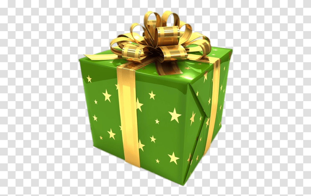 Green Gift Box With Golden Ribbon Green Gift Box Transparent Png