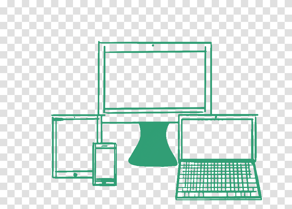 Green Hand Drawn Illustration Of A Tablet Desktop Parallel, Monitor, Screen, Electronics, Laptop Transparent Png