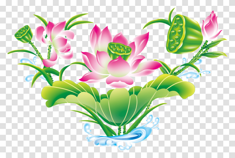 Green Hand Painted Lotus Flower Beautiful Clipart Nymphaea Nelumbo, Floral Design, Pattern, Porcelain Transparent Png