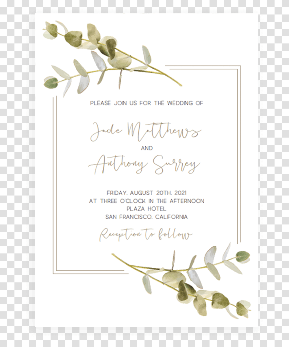 Green Laurels Wedding Invitation Template Download Snowdrop, Calligraphy, Handwriting, Bird Transparent Png