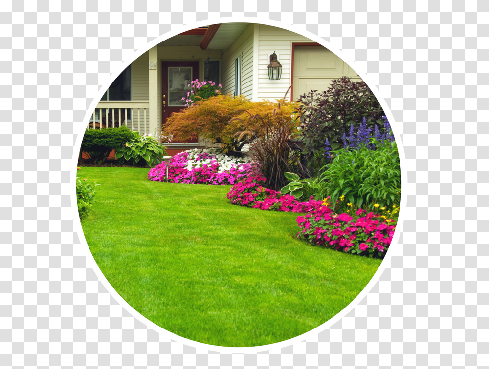Green Lawn With Flower Beds, Grass, Plant, Outdoors, Yard Transparent Png