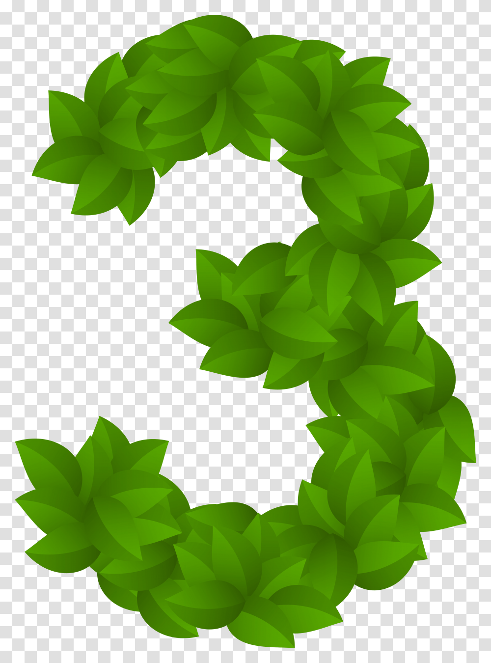 Green Leaves Numbers With Leaves Clipart Number 3 Leaf, Plant, Wreath Transparent Png