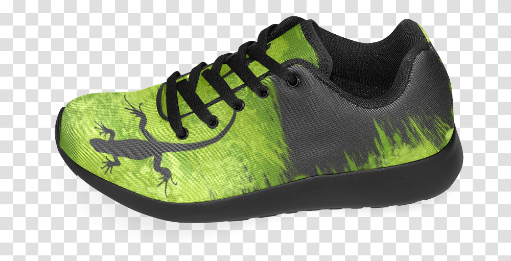 Green Lizard Shape Painting Black Womens Running Shoes Running Shoe, Footwear, Apparel, Sneaker Transparent Png