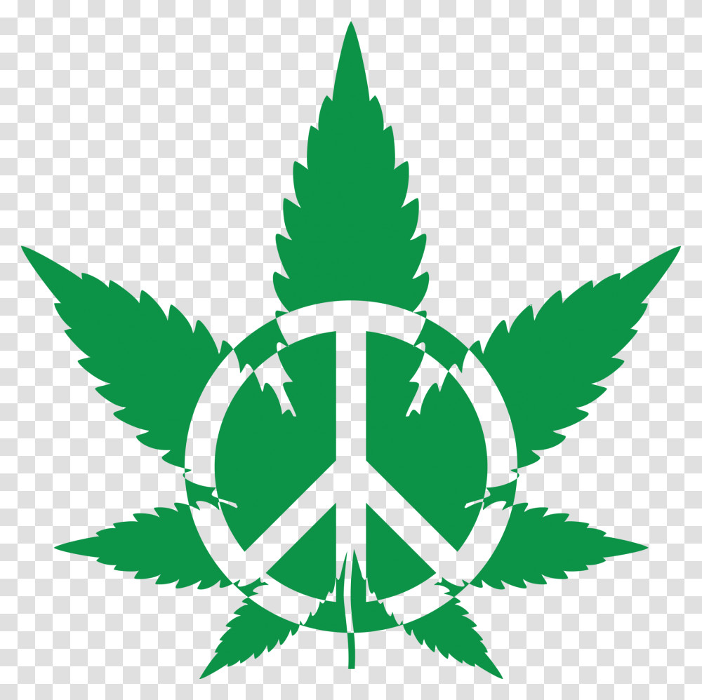 Green Pot Leaf With A Peace Symbol, Plant, Weed, Grass Transparent Png