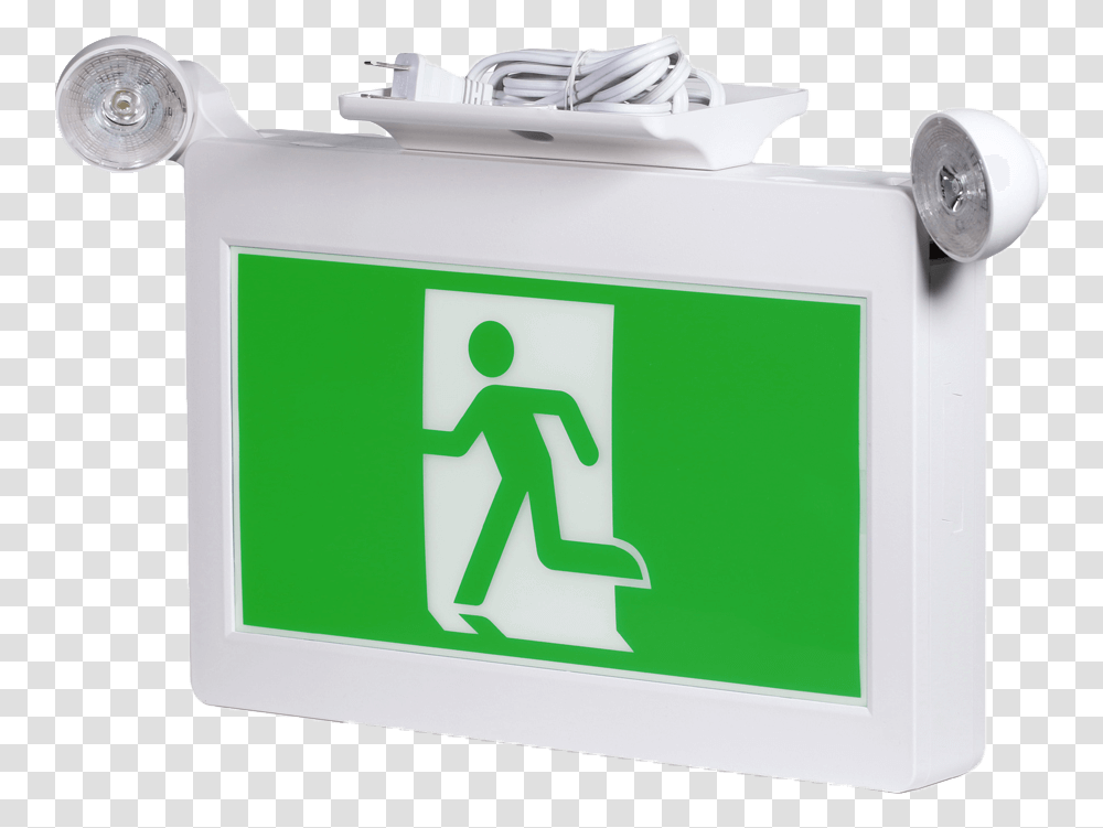 Green Running Man Exit Light With Heads Kastor Energy Golf, Symbol, Sign, Mailbox, Letterbox Transparent Png