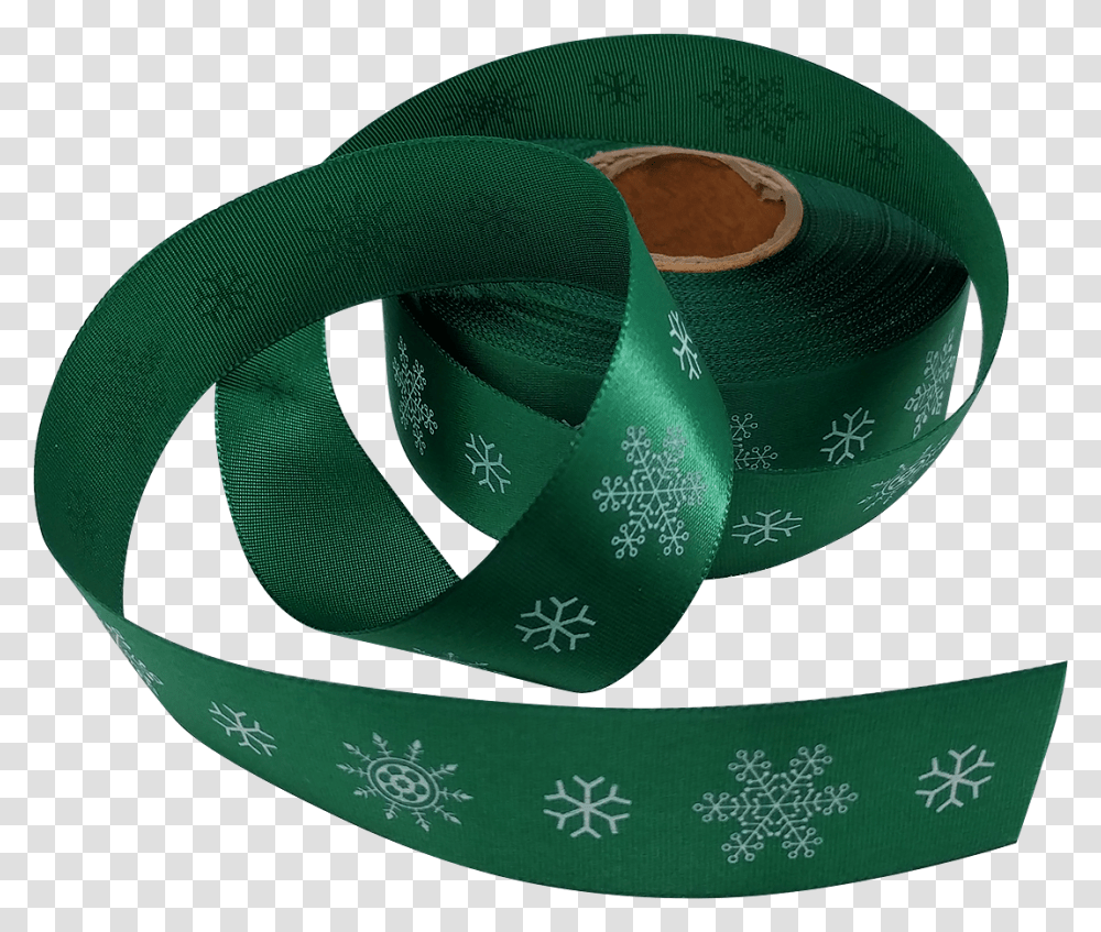 Green Satin Ribbon With White Snowflake Design 25mm Belt, Tape, Accessories, Accessory, Jewelry Transparent Png