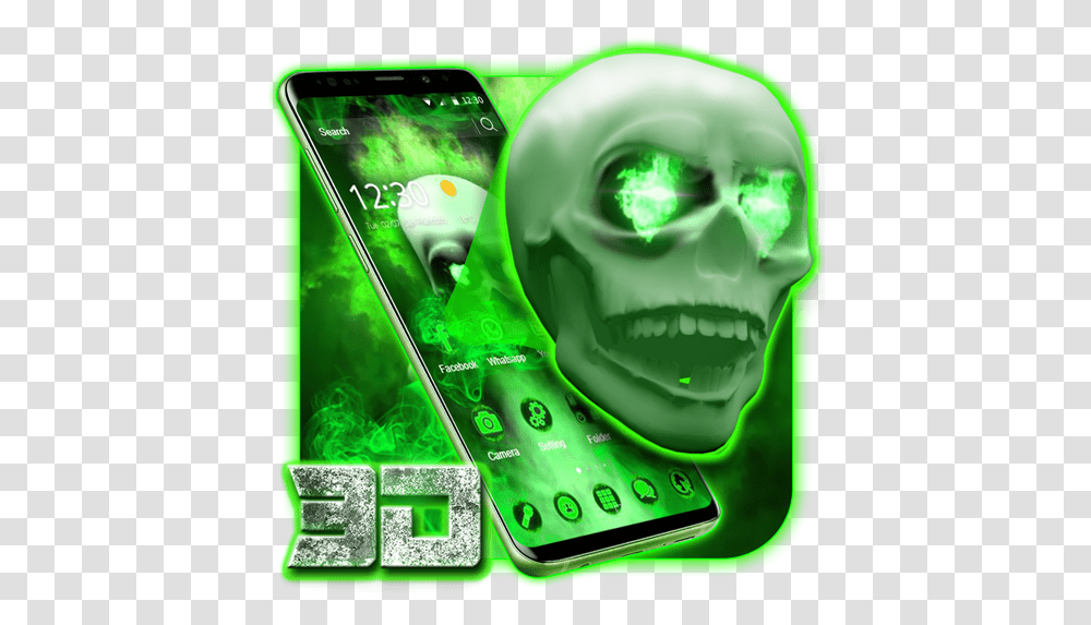 Green Skull 3d Video Theme Apk 1 Scary, Mobile Phone, Electronics, Cell Phone, Light Transparent Png