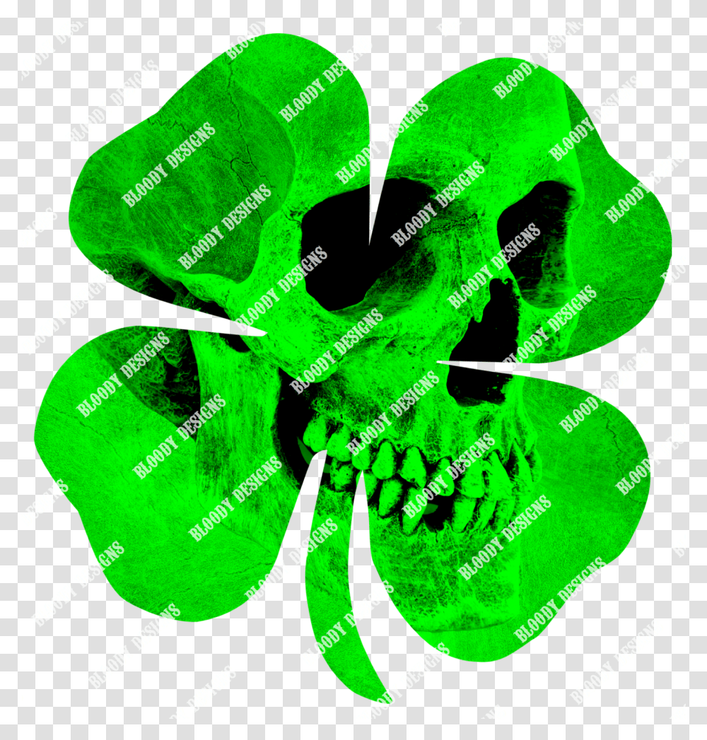 Green Skull Four Leaf Clover Decal Art, Poster, Advertisement, Graphics, Recycling Symbol Transparent Png