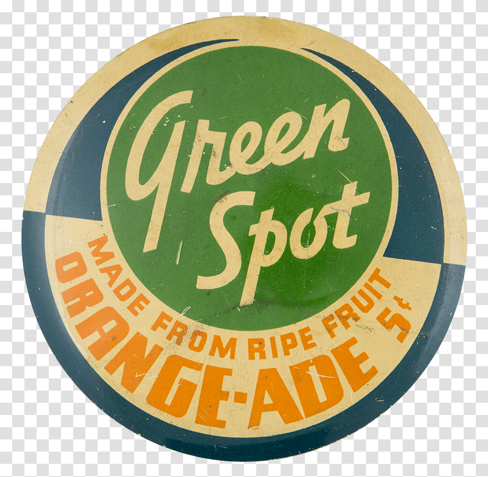 Green Spot Orange Ade Advertising Button Museum Circle, Logo, Trademark, Badge Transparent Png