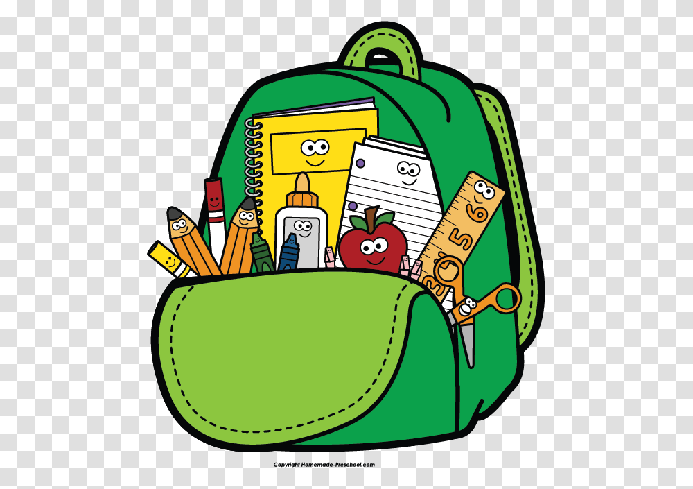 Green Spotlight Cliparts, Bag, Backpack, Pencil, Rubber Eraser Transparent Png