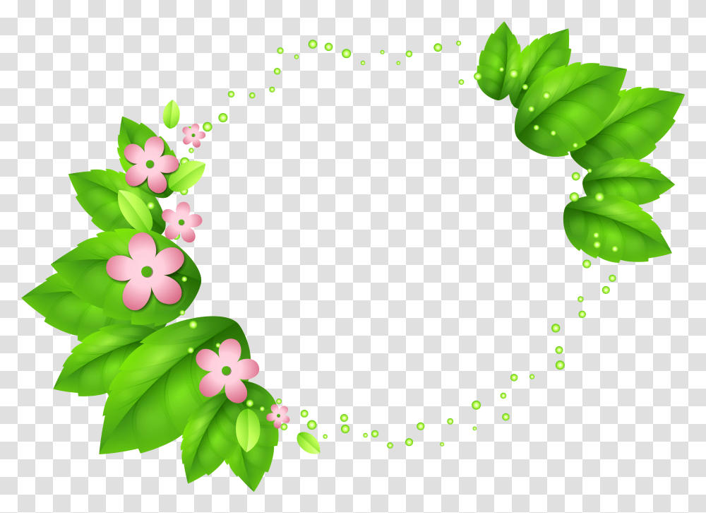 Green Spring Decor With Round Green Leaf Frame, Floral Design, Pattern Transparent Png