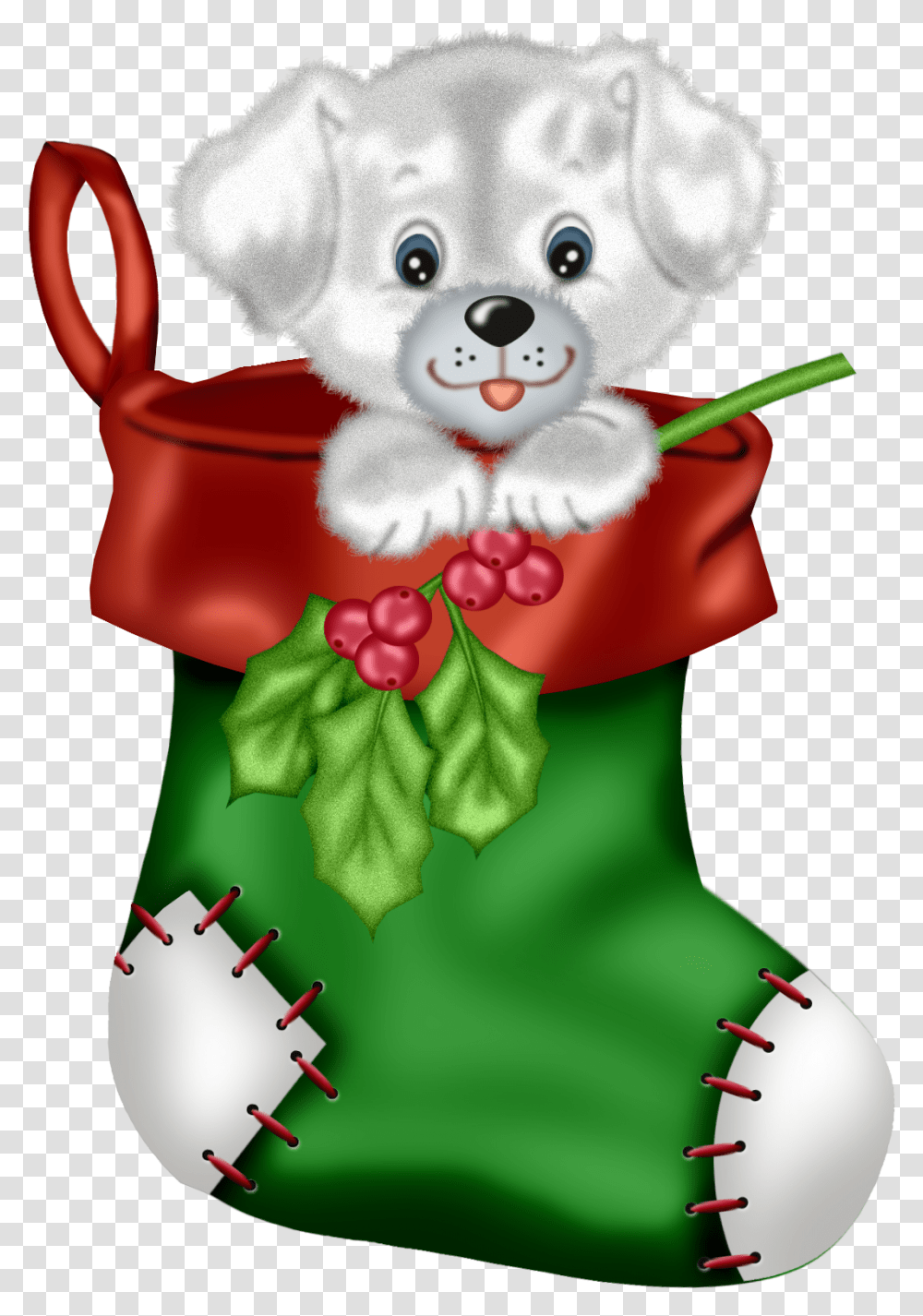 Green Stocking With Puppy Clipart Cute Christmas Stockings Clipart, Gift, Snowman, Winter, Outdoors Transparent Png